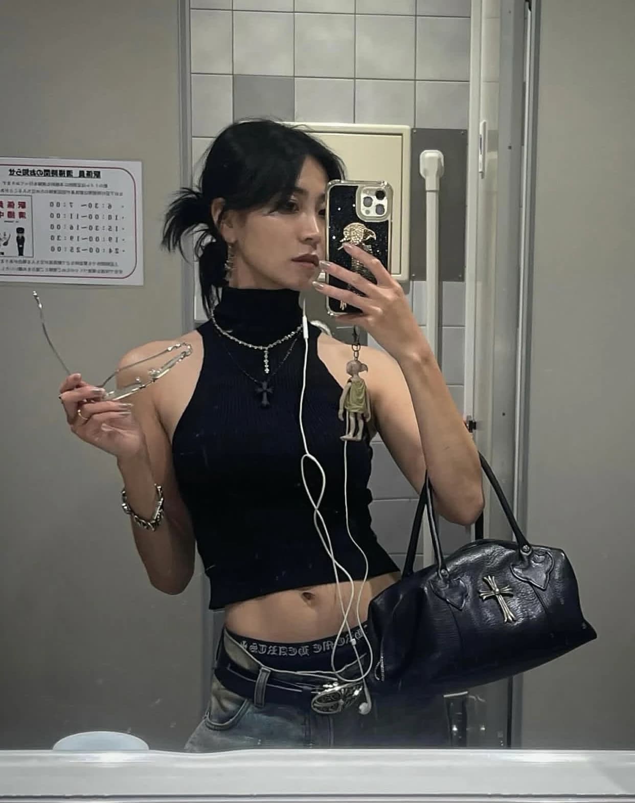 Ручки сумки Chrome Hearts из черной кожи
