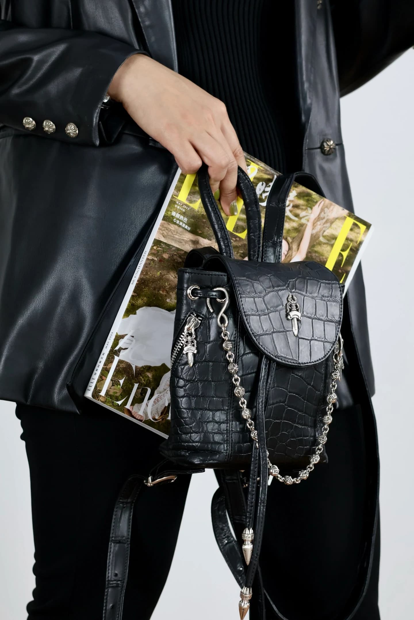 Регулируемые кожаные лямки рюкзака Chrome Hearts