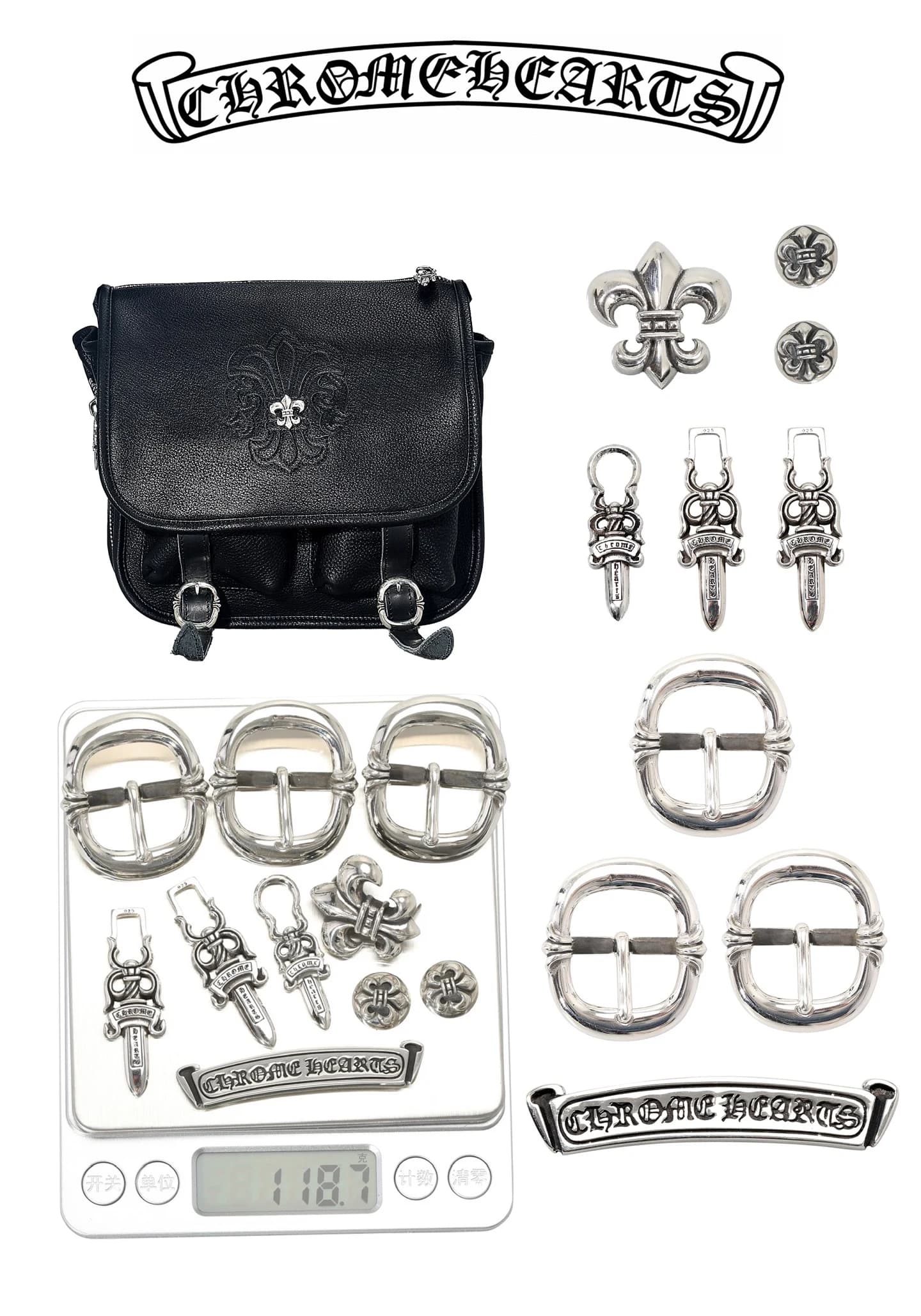 Вид спереди на сумку Chrome Hearts кожа