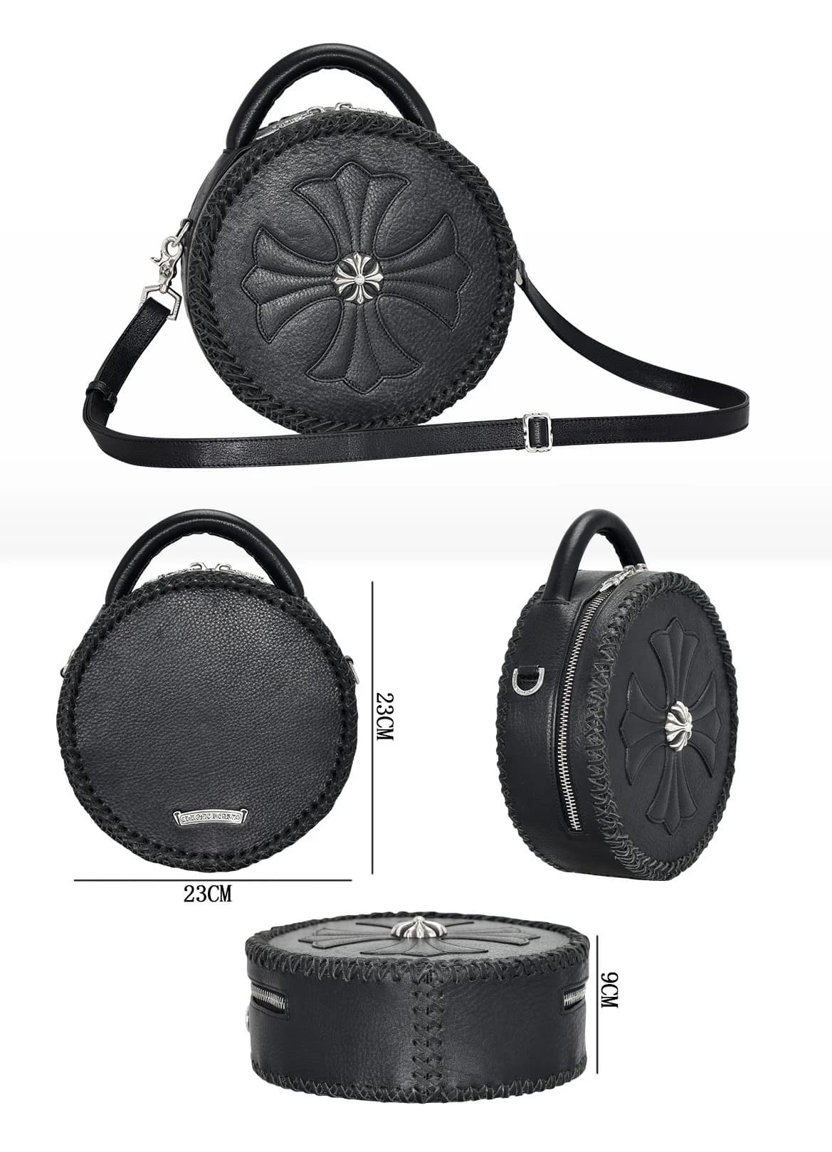 Круглая кожаная сумка Chrome Hearts черная