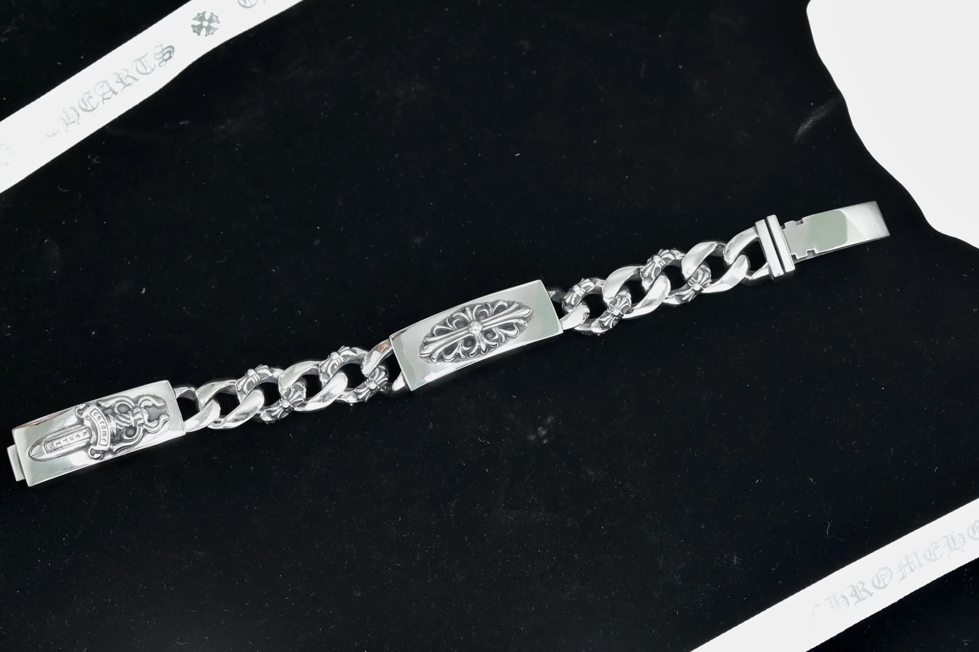 Серебряный браслет-цепь Chrome Hearts во всю длину