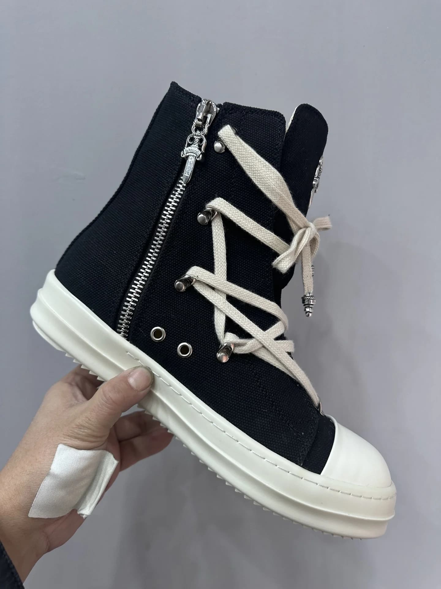 Высокие кеды Chrome Hearts x Rick Owens DRKSHDW с молнией на боковой стороне